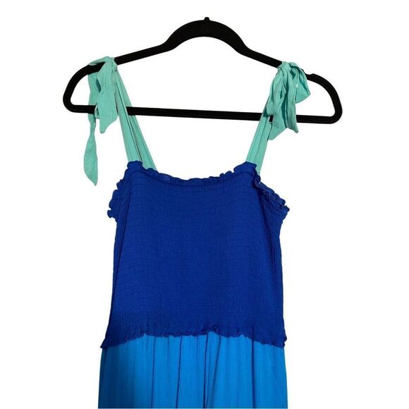Bebop women’s blue and green color block, tiered, maxi dress size large - Picture 2 of 3